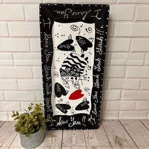 with love, Joanne Lotus I Love You Yeah Yeah Rectangle Footed Tray Cat Black Red